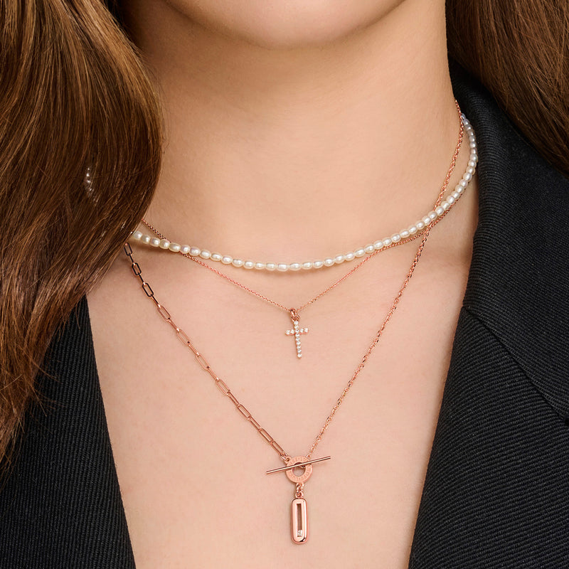 Sliding Diamond Asymmetrical T Bar Necklace in Rose Gold