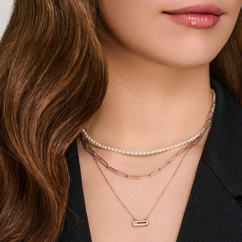 Horizontal Sliding Diamond Necklace in Rose Gold