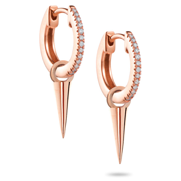 Spiked 0.10ct Italian Made Diamond Set Huggie Earrings in Rose Gold