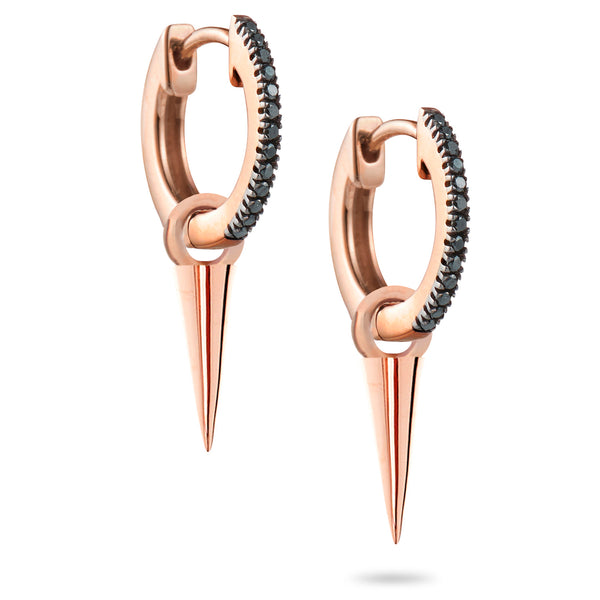 Spiked Black Diamond 0.10ct Huggie Earrings in Rose Gold