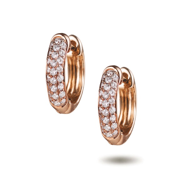 Triple Row Diamond Set Huggie Earrings in Rose Gold