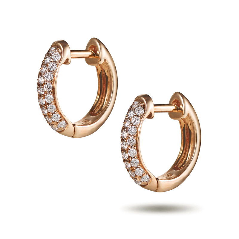 Triple Row Diamond Set Huggie Earrings in Rose Gold