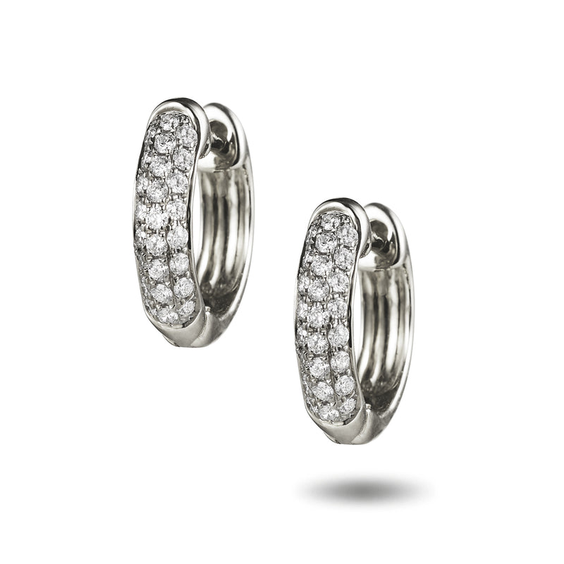 Triple Row Diamond Set Huggie Earrings in White Gold