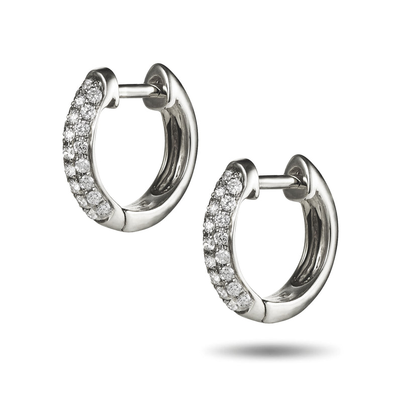 Triple Row Diamond Set Huggie Earrings in White Gold