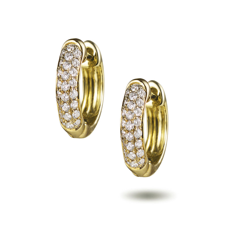 "RTS" Triple Row Diamond Set Huggie Earrings in Yellow Gold