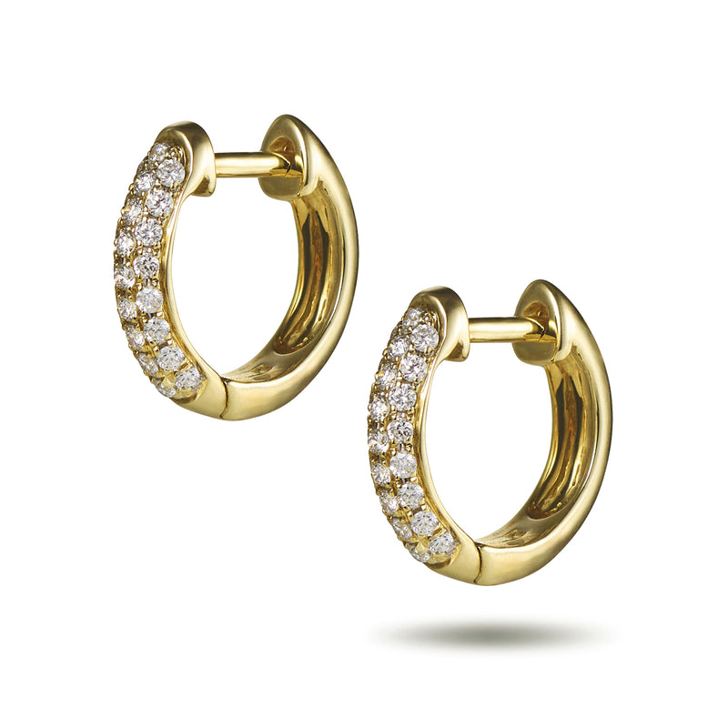 "RTS" Triple Row Diamond Set Huggie Earrings in Yellow Gold