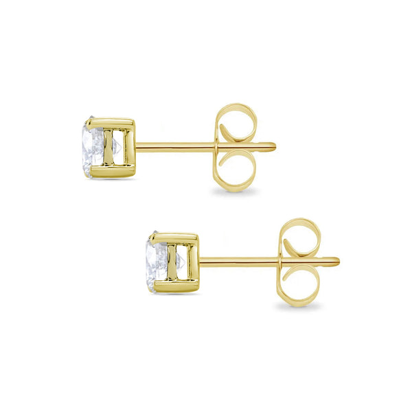 White Diamond Stud Earrings in Yellow Gold