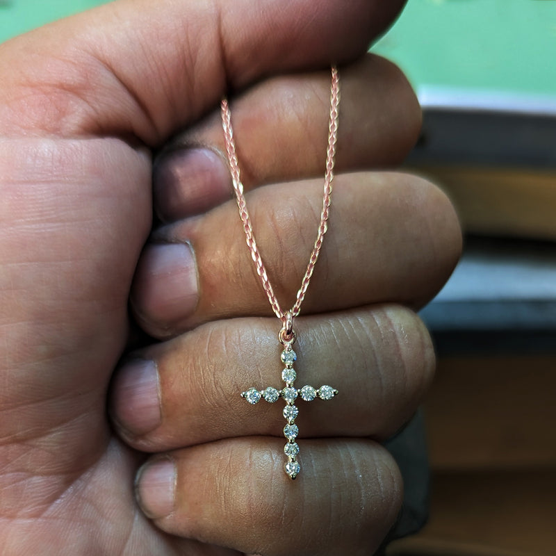Large Diamond Crucifix Necklace in Rose Gold