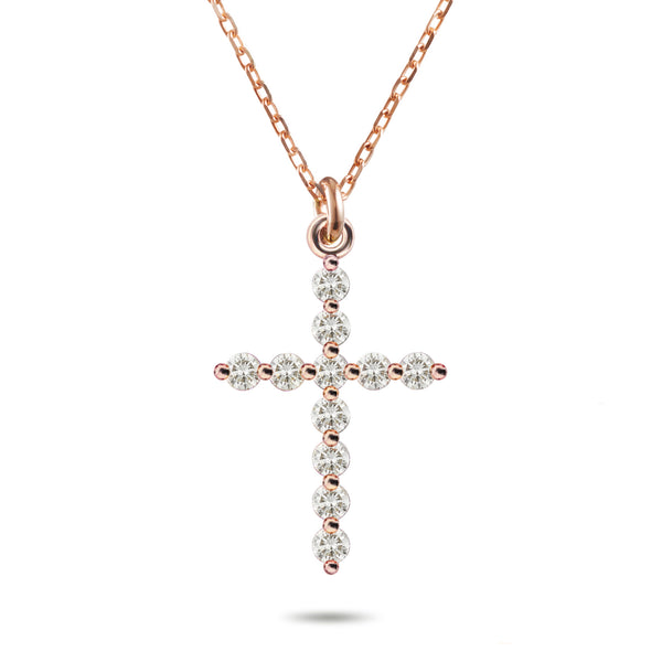 Large Diamond Crucifix Necklace in Rose Gold