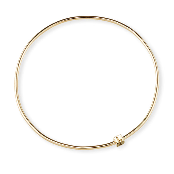 1 Cube Initial Bangle in Yellow Gold