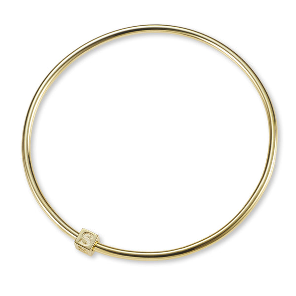 1 Cube BOLD Initial Bangle in Yellow Gold
