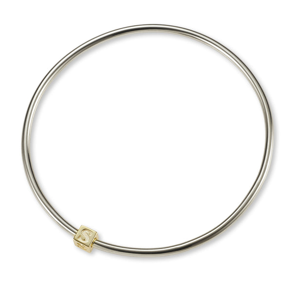 1 Cube BOLD Initial Bangle in Sterling Silver and Yellow Gold