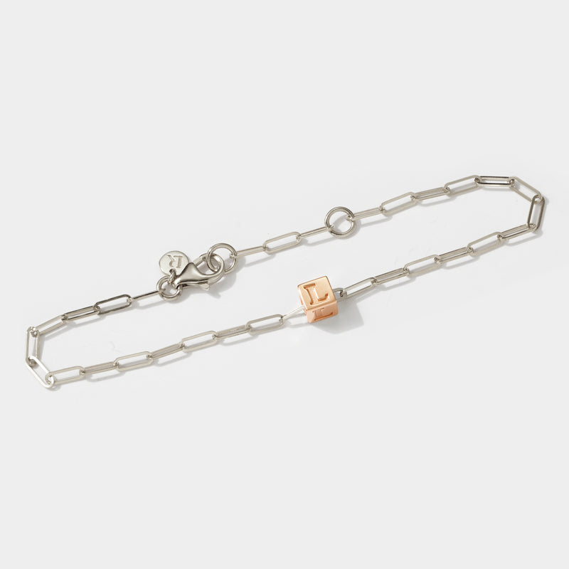 1 Cube BOLD Initial Bracelet in Sterling Silver and Rose Gold