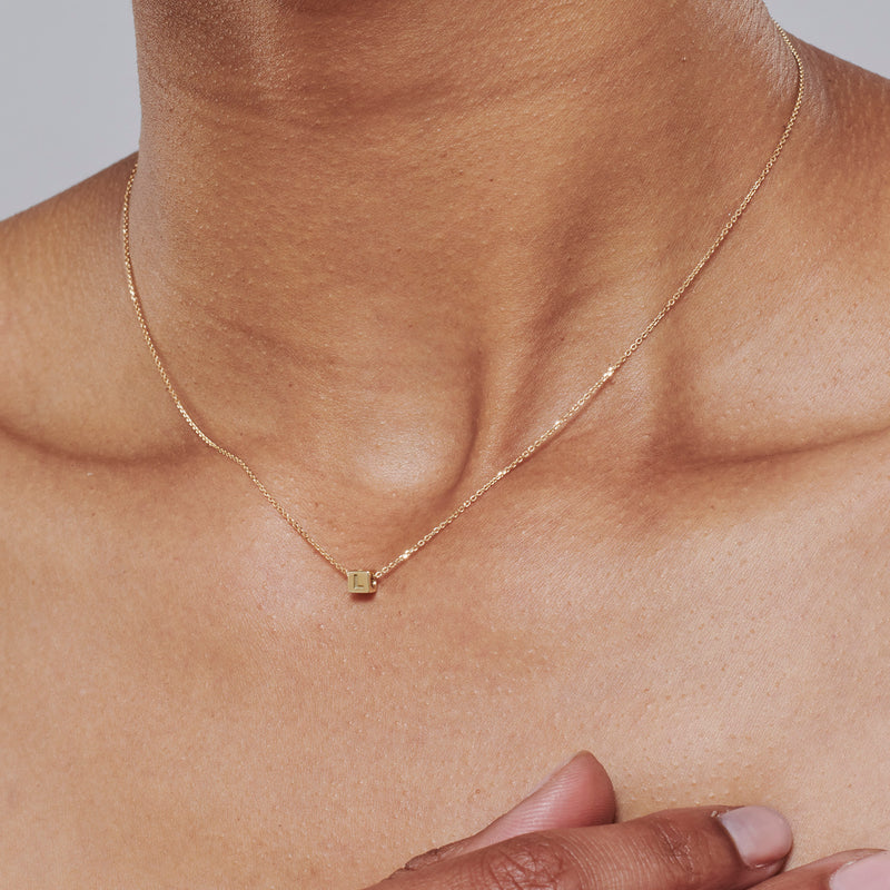 1 Cube Initial Necklace in Yellow Gold