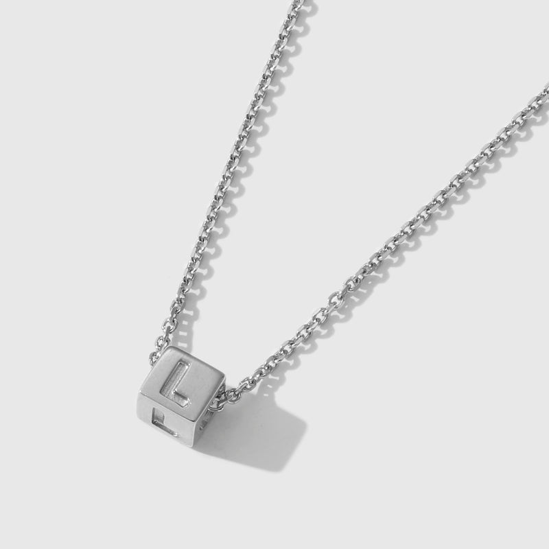 1 Cube Initial Necklace in Platinum