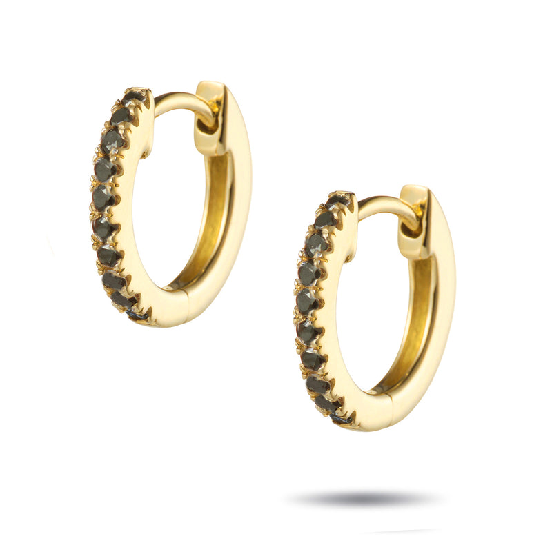 0.20ct Italian Made Black Diamond Huggie Earrings in Yellow Gold
