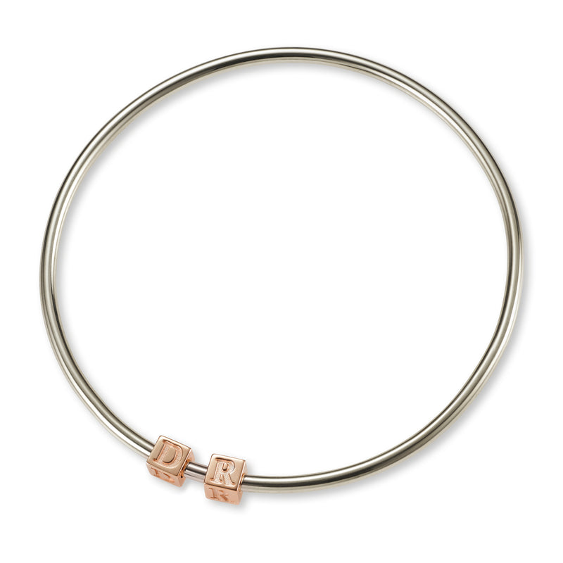 2 Cube BOLD Initial Bangle in Sterling Silver and Rose Gold