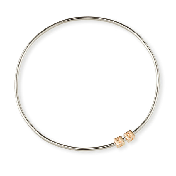2 Cube Initial Bangle in Sterling Silver and Rose Gold