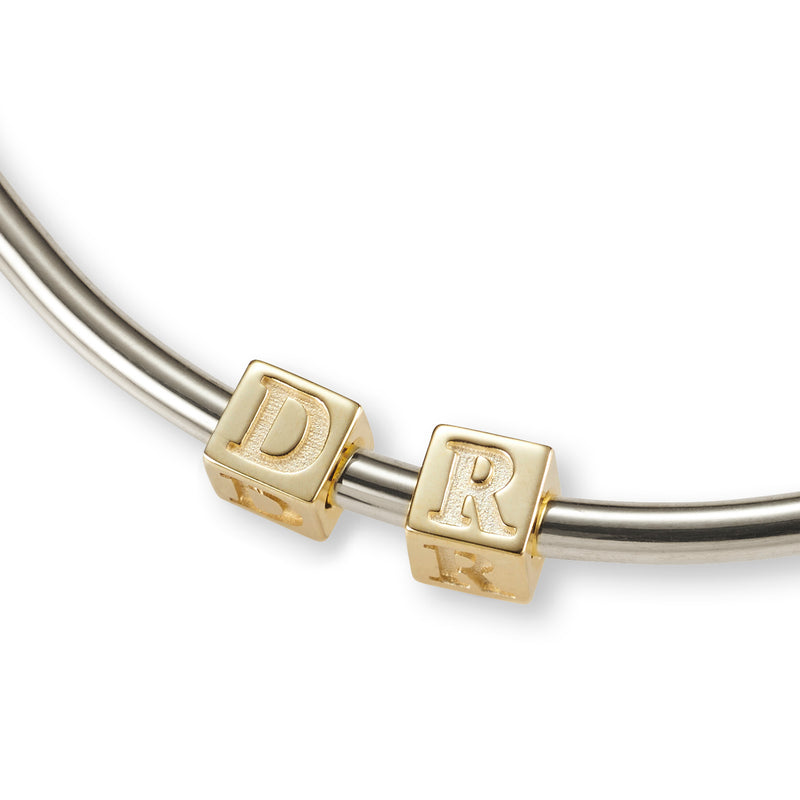 2 Cube BOLD Initial Bangle in Sterling Silver and Yellow Gold