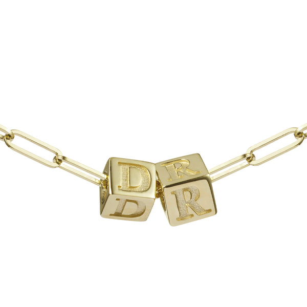 2 Cube BOLD Initial Necklace in Yellow Gold