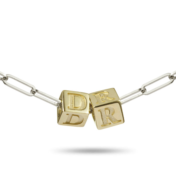2 Cube BOLD Initial Necklace in Sterling Silver and Yellow Gold