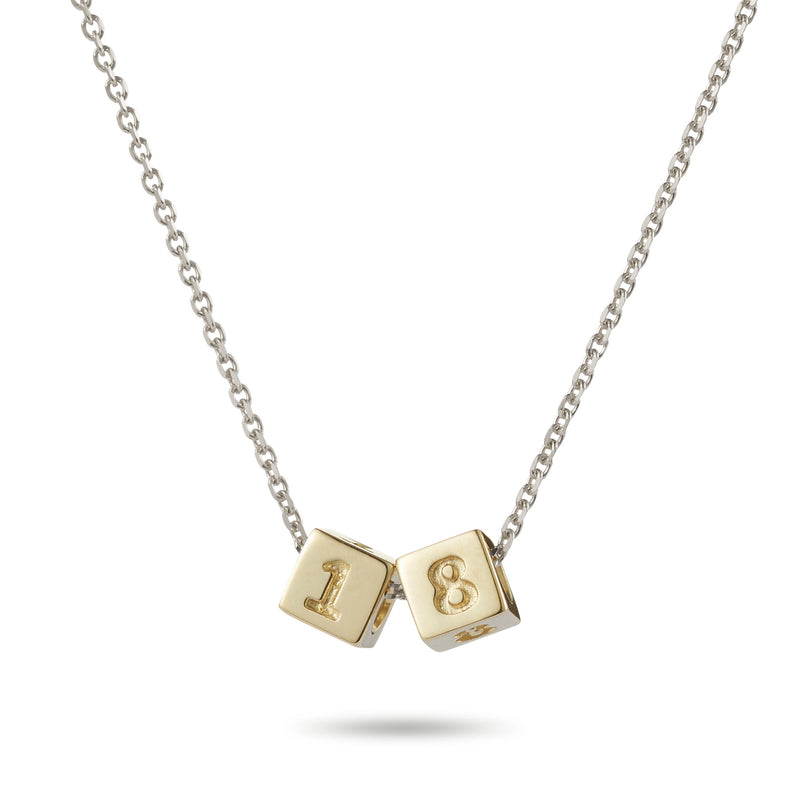 2 Cube Initial Necklace in Yellow Gold and Sterling Silver