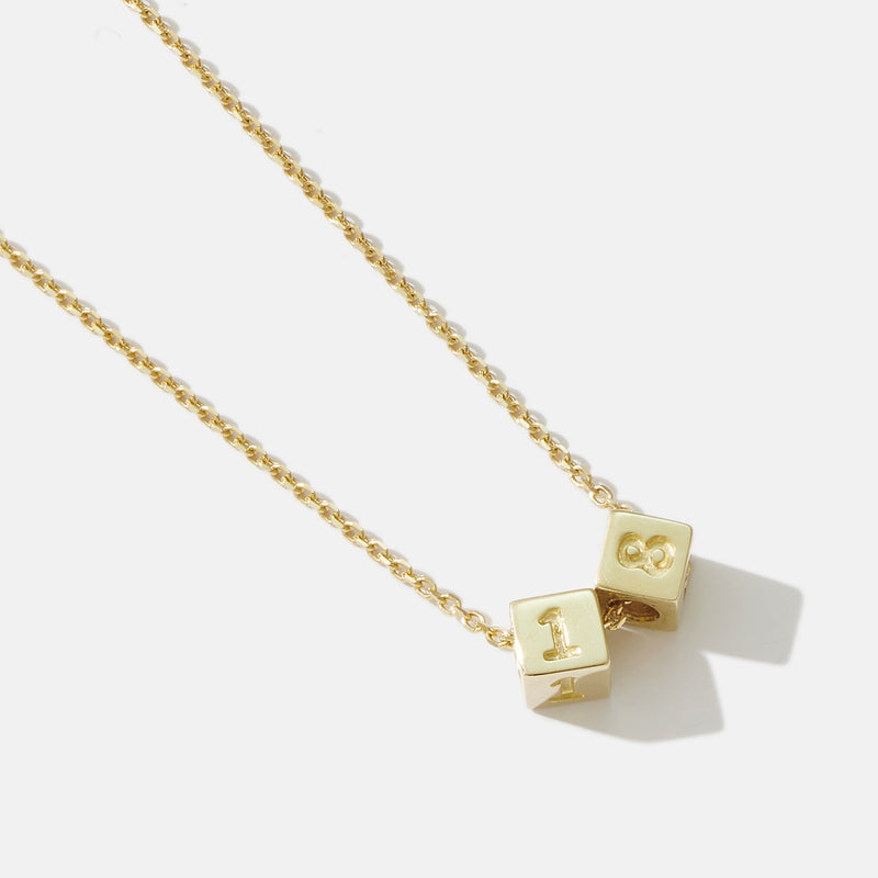 2 Cube Initial Necklace in Yellow Gold
