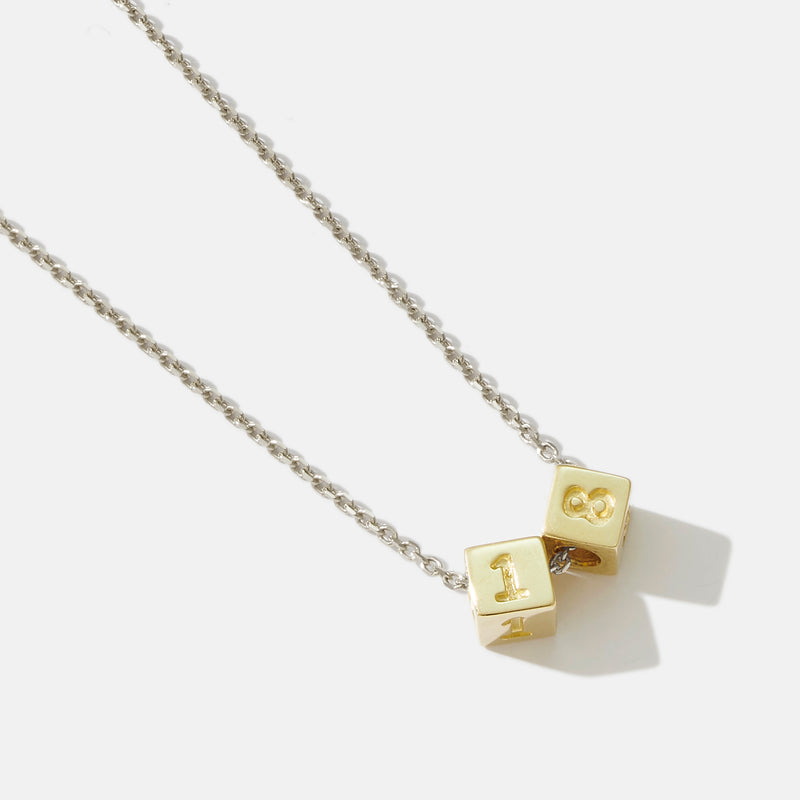 2 Cube Initial Necklace in Yellow Gold and Sterling Silver