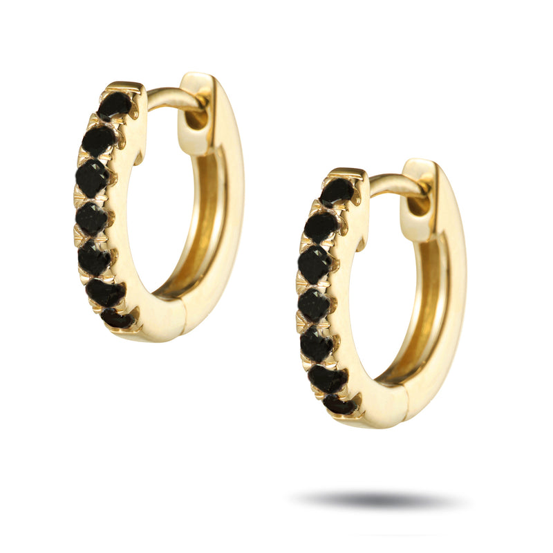 0.30ct Italian Made Black Diamond Huggie Earrings in Yellow Gold