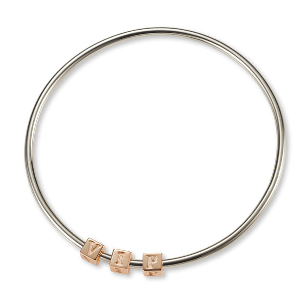 3 Cube BOLD Initial Bangle in Sterling Silver and Rose Gold
