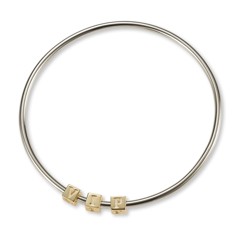 3 Cube BOLD Initial Bangle in Sterling Silver and Yellow Gold