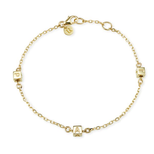 3 Cube Initial Bracelet in Yellow Gold