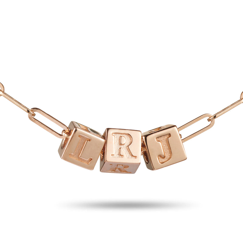 3 Cube BOLD Initial Necklace in Rose Gold