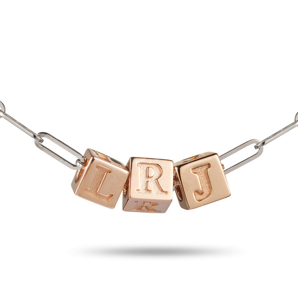 3 Cube BOLD Initial Necklace in Sterling Silver and Rose Gold