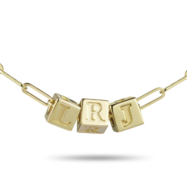 3 Cube BOLD Initial Necklace in Yellow Gold