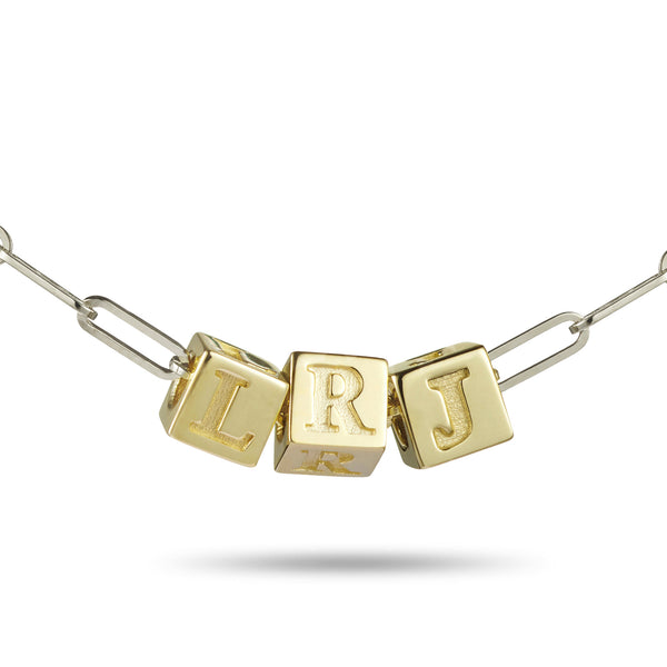 3 Cube BOLD Initial Necklace in Sterling Silver and Yellow Gold