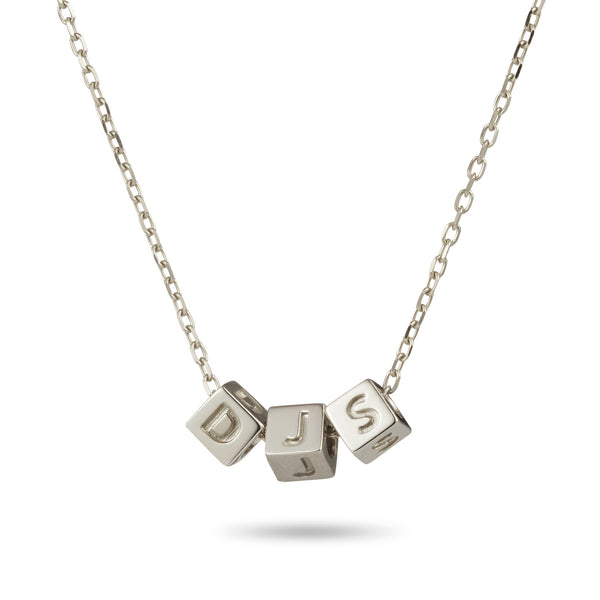 3 Cube Initial Necklace in Sterling Silver
