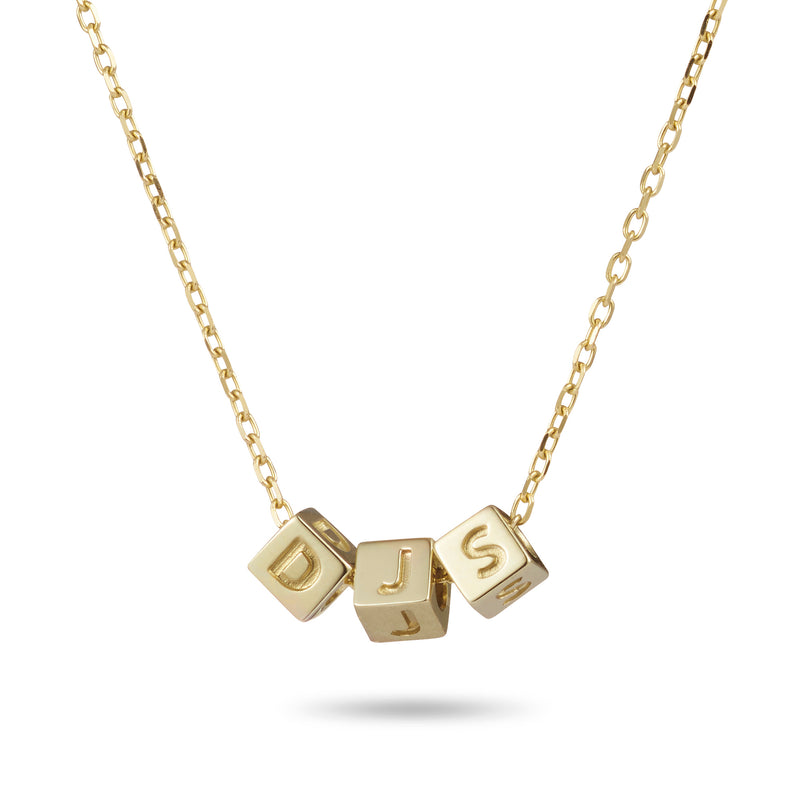 3 Cube Initial Necklace in Yellow Gold