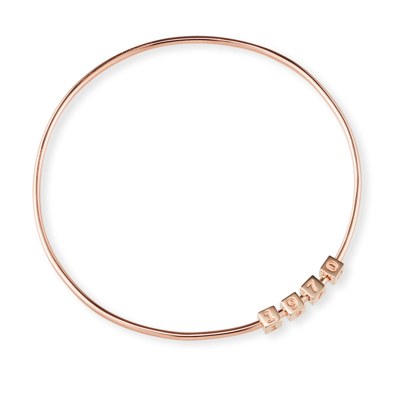 4 Cube Initial Bangle in Rose Gold