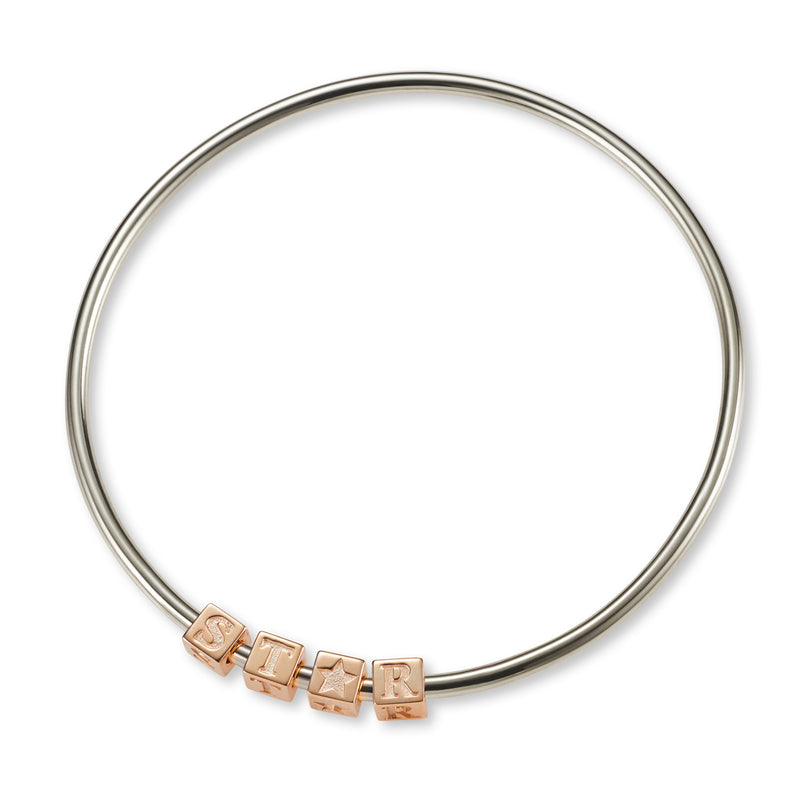4 Cube BOLD Initial Bangle in Sterling Silver and Rose Gold