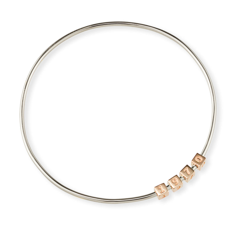 4 Cube Initial Bangle in Sterling Silver and Rose Gold