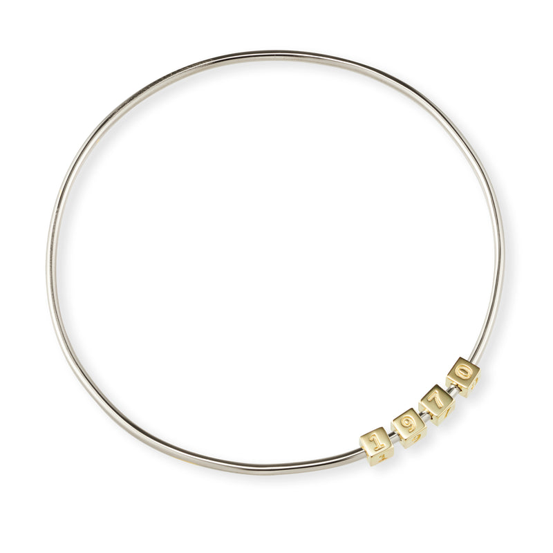 4 Cube Initial Bangle in Sterling Silver and Yellow Gold