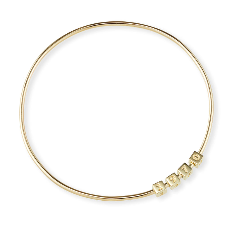 4 Cube Initial Bangle in Yellow Gold
