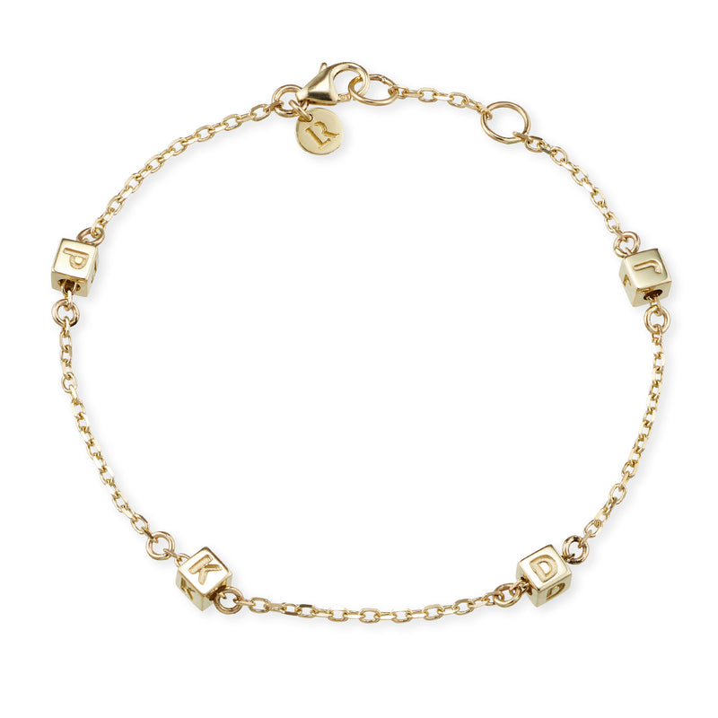 4 Cube Initial Bracelet in Yellow Gold
