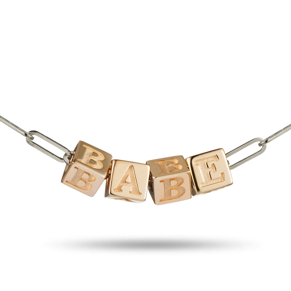 4 Cube BOLD Initial Necklace in Sterling Silver and Rose Gold