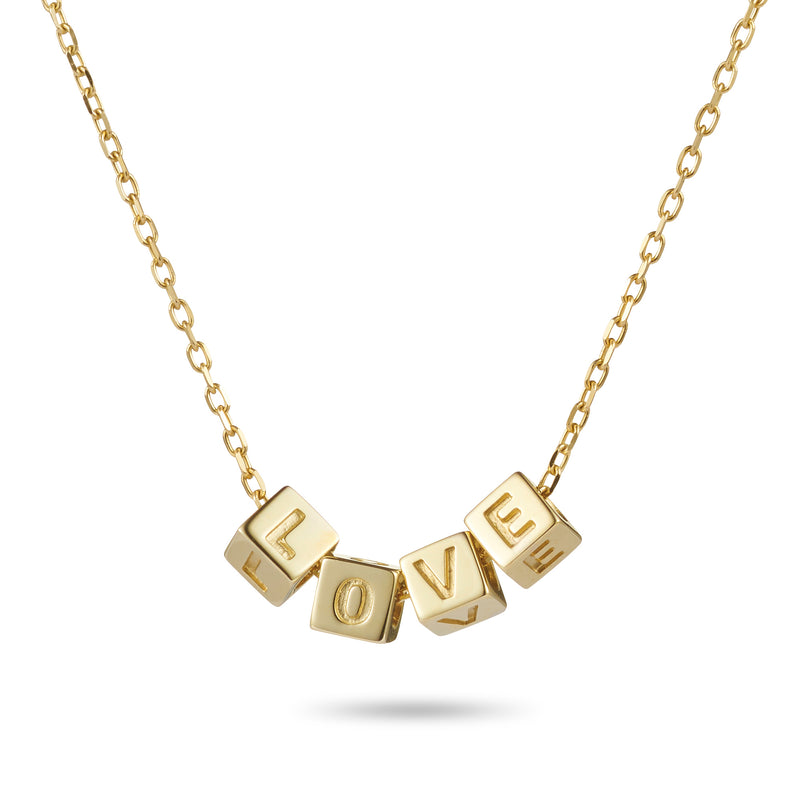 4 Cube Initial Necklace in Yellow Gold
