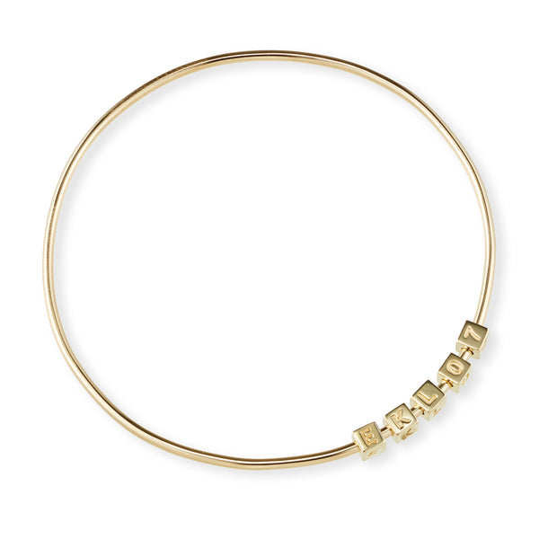 5 Cube Initial Bangle in Yellow Gold