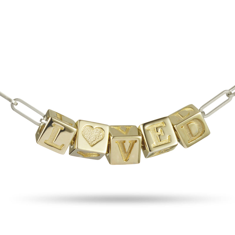 5 Cube BOLD Initial Necklace in Sterling Silver and Yellow Gold