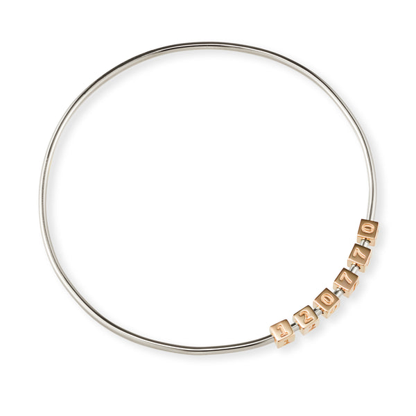 6 Cube Initial Bangle in Sterling Silver and Rose Gold