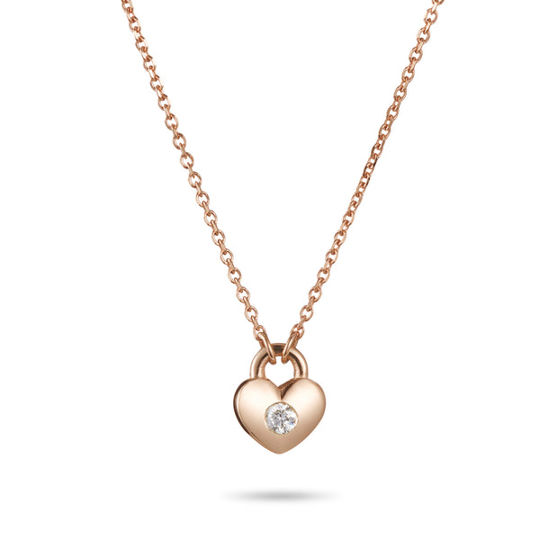 Diamond Love Heart Padlock Necklace in Rose Gold